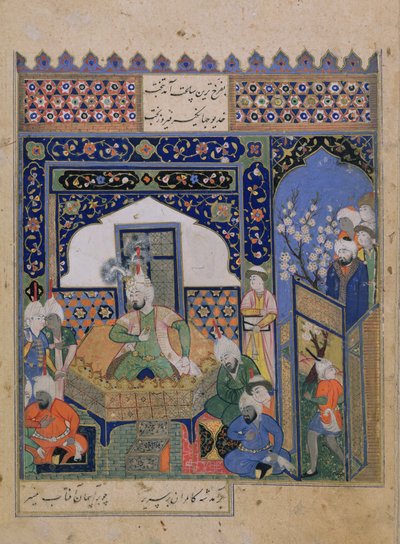 Or.2838 f.20v Timur tronade på Balkh, persiska (vellum) av School Persian