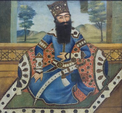 Porträtt av Fath Ali shah, okänd konstnär (olja på duk) av School Qajar