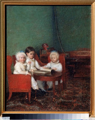 Barn i en interiör. Anonym målning. Olja på duk, 25,2 x 20,6 cm av School Russian