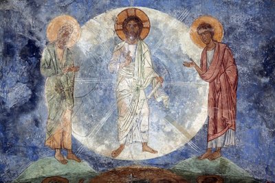 La transfiguration de Christ - Jesu förvandling - Forntida ryska fresker - 1100-talet - Fresk - Mirozhsky-klostret, Pskov av School Russian