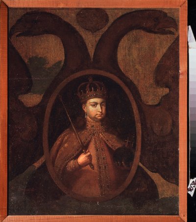 Porträtt av regenten Sophie Alexeievna Romanova (1657-1704). Målning av en rysk mästare, olja på duk, cirka 1680. Gammal traditionell rysk konst av School Russian