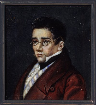 Porträtt av dramatikern Alexander Sergeyevich Griboiedov (Alexander S. Griboyedov) (1795-1829). Verk av en rysk mästare, akvarell och gouache på horn, cirka 1820. Rysk konst av School Russian