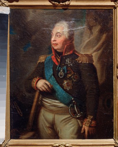Porträtt av marskalk prins Mikhail Kutuzov (M. Golenishchev-Koutuzov (Golenishchev Kutuzov) (1745-1813). (General-in-Chief för Rysslands arméer, under den ryska kampanjen (1812) av Napoleon Bonaparte (172169-182169). Målning av en rysk mästare, idag av School Russian