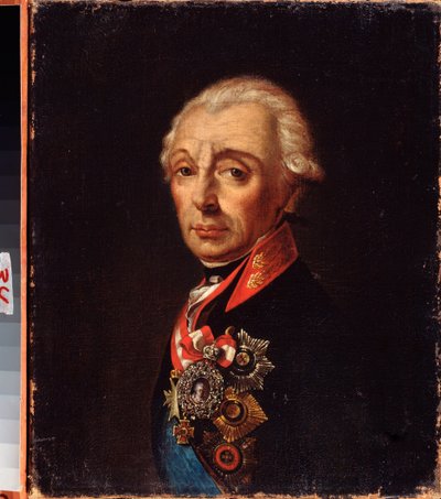 Porträtt av marskalk generalissimo prins Alexander Suvorov (1729-1800). Målning av en rysk mästare, olja på duk, sent 1700-tal. Far Eastern Art Museum, Khabarovsk (Ryssland). av School Russian