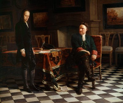 Porträtt av Peter I den store (1672-1725), rysk tsar och hans son Alexis (1690-1718) Målning av den ryska skolan av School Russian