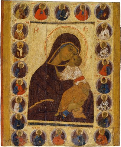Rysk ikon: Vår Fru av ömhet med utvalda heliga. Tempera på panel, andra hälften av 1400-talet, Museum of History and Art, Suzdal av School Russian