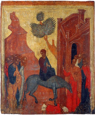 Rysk ikon: Kristi inträde i Jerusalem. Tempera på panel, andra hälften av 1400-talet, Museum of History and Art, Suzdal av School Russian