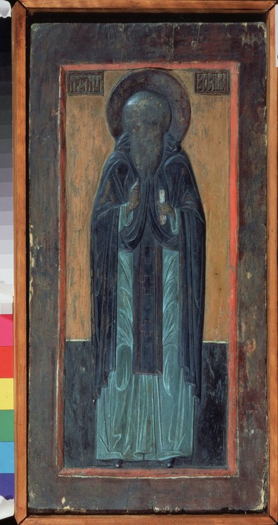 Den helige Zosimus av Solovki (död 1478). Rysk ikon, polykrom snidat trä, mitten av 1500-talet. Gammal traditionell rysk konst från norr. Regional Museum of Fine and Applied Art, Smolensk (Ryssland). av School Russian