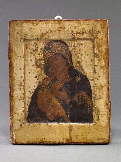 Volokolamskaya Guds moder (tempera på pannå) av School Russian