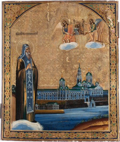 helgonet Nil de Stolbensk (mort en 1554) - Saint Nilus of Lake Seliger - rysk ikon av School Russian