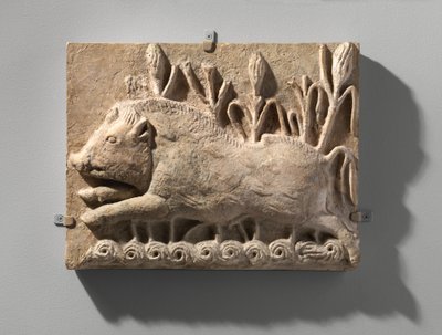 Väggpanel med en laddningsgalt, ca 500-talet e.Kr. (stuckatur) av School Sasanian