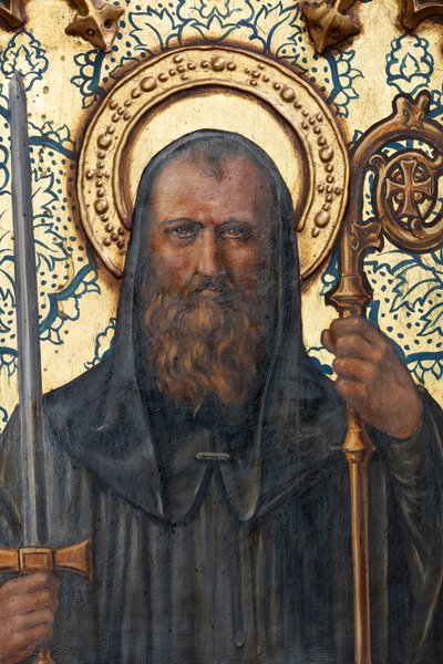 Hermitage (Hermitage av Nuestra Señora de La Plaza). Interiör. Altaret. Detalj av altaret. Altare (målning) av School Spanish