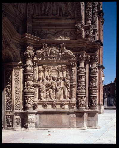 Utsikt över fasaden av katedralen St Mary, Astorga, Spanien (Utsikt över fasaden av katedralen St Mary, Astorga, Spanien) av School Spanish
