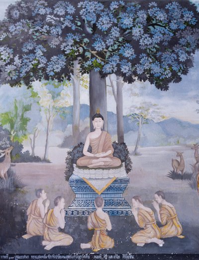Freskomålning föreställande en scen ur Buddhas liv, Wat Phra That Doi Suthep-templet (freskomålning) av School Thai