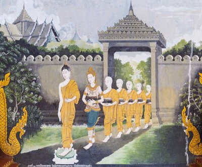 Freskomålning föreställande en scen ur Buddhas liv, Wat Phra That Doi Suthep-templet av School Thai