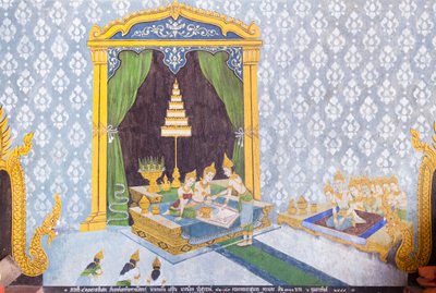 Freskomålning föreställande en scen ur Buddhas liv, Wat Phra That Doi Suthep-templet av School Thai