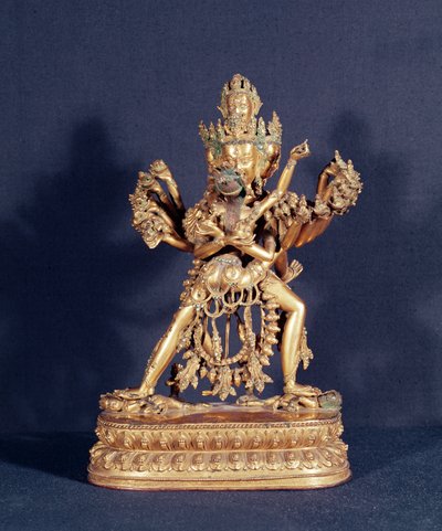 Hevajra och Nairatmya (förgyllt brons med silverinlägg) av School Tibetan