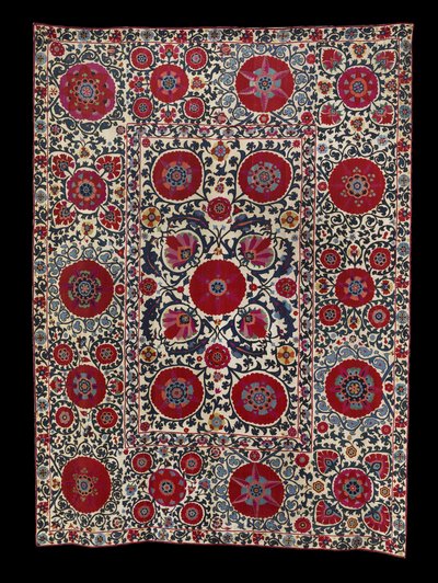 Shakhrisyabz Suzani, ca. 1800 (silkesbroderi på bomullsunderlag) av School Uzbek