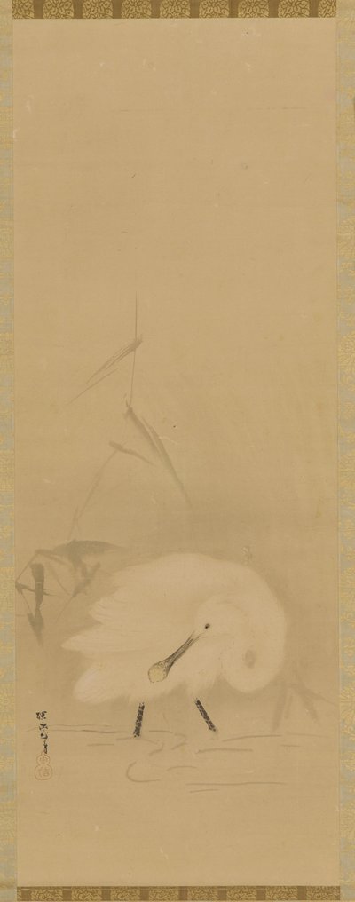 En skedstork och vattengräs, Edo-period, mitten av 1600-talet. av School of Kano Tan