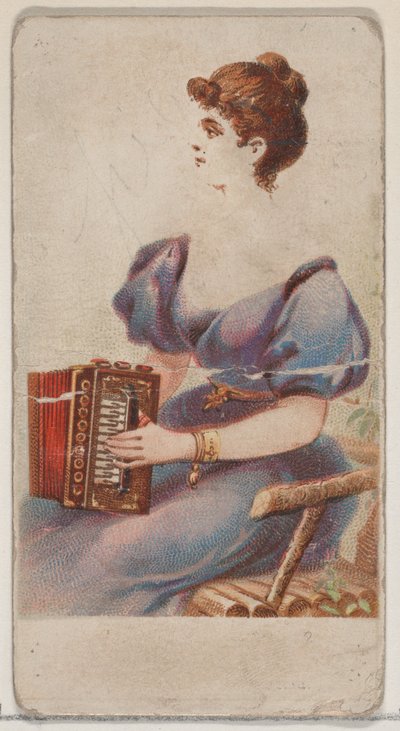 Dragspel, från Musical Instruments-serien N82 för cigaretter av märket Duke, 1888., 1888. av Schumacher and Ettlinger