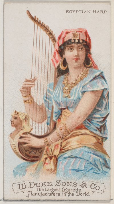 Egyptisk harpa, från Musical Instruments-serien N82 för cigaretter av märket Duke, 1888., 1888. av Schumacher and Ettlinger