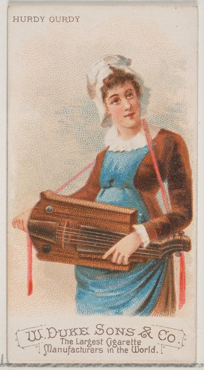 Hurdy Gurdy, från Musical Instruments-serien N82 för cigaretter av märket Duke, 1888., 1888. av Schumacher and Ettlinger
