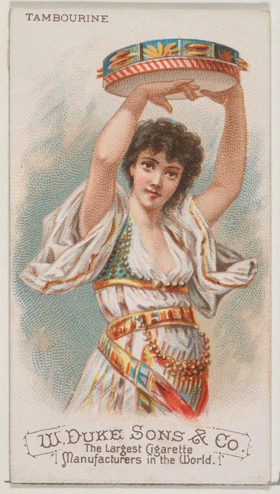 Tamburin, från Musical Instruments-serien N82 för cigaretter av märket Duke, 1888., 1888. av Schumacher and Ettlinger