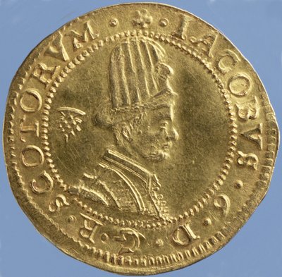 4-pund skotsk (hattstycke) av James VI, Edinburgh mint, 1591 (framsida) (guld) (för baksidan se 244626) av Scottish School