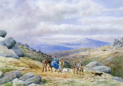 A Shooting Party in the Highlands, 1868 (wc på papper) av Scottish School