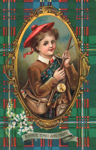 Brittiskt nyårskort (färglitografi) av Scottish School