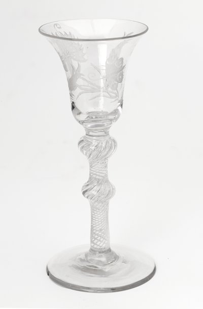 Graverat Jacobite airtwist dricksglas, c.1760 (glas) av Scottish School