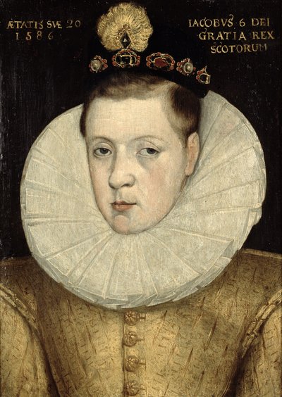 Porträtt av James VI av Skottland, senare James I av England (1566-1625) 1586 av Scottish School