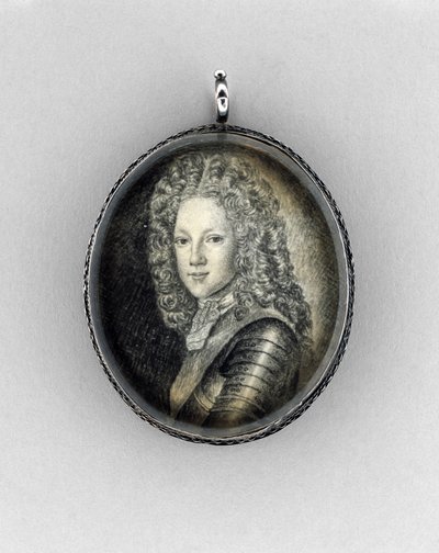 Prins James Francis Edward Stuart (The Old Pretender), c.1703 (india bläck på veläng, grafit, bergskristall och silver) av Scottish School