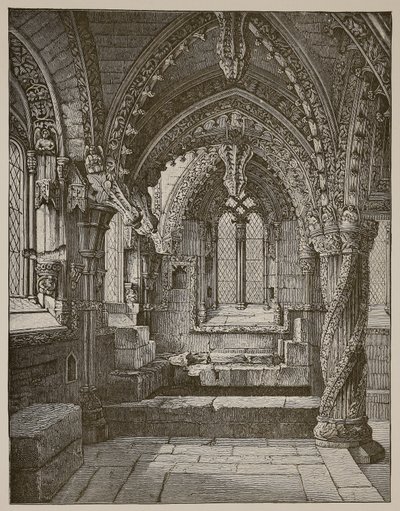 Sydöstra hörnet av Lady Chapel, Rosslyn (sepiafoto) av Scottish School