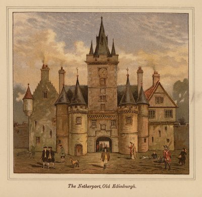 The Netherport, Gamla Edinburgh (färglitografi) av Scottish School