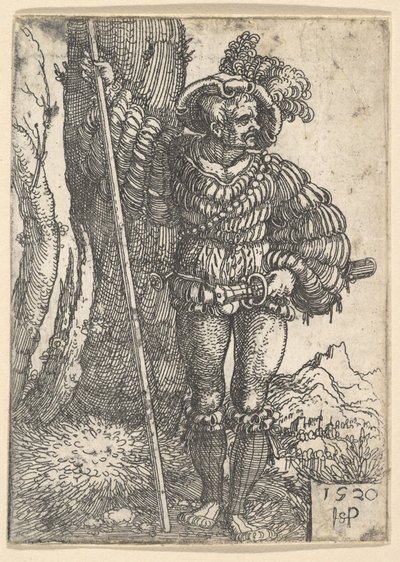 Ett Lansquenet står vid ett träd, 1520. av Sebald Beham