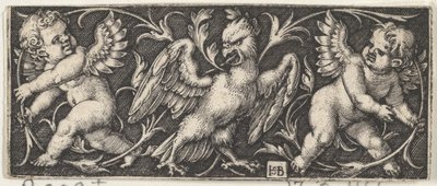 Horisontell panel med en örn flankerad av två genier, 1544. av Sebald Beham