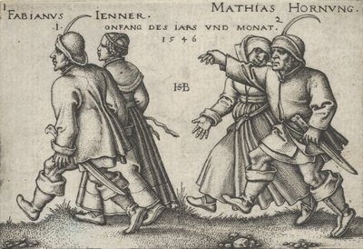 Januari och februari, från Bondefesten eller de tolv månaderna, 1546. av Sebald Beham
