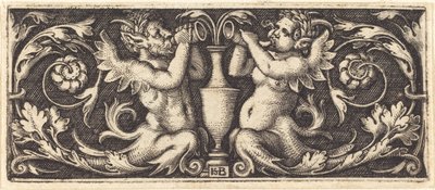 Prydnad med två Tritons blåsande horn av Sebald Beham