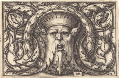 Prydnad med en mask av Sebald Beham
