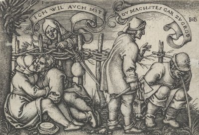 Bönder bakom häcken, från Bondefesten eller de tolv månaderna, 1546-47. av Sebald Beham
