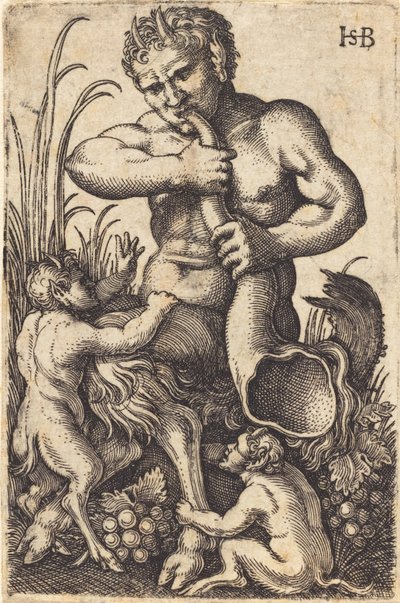 Satyr som blåser ett horn av Sebald Beham