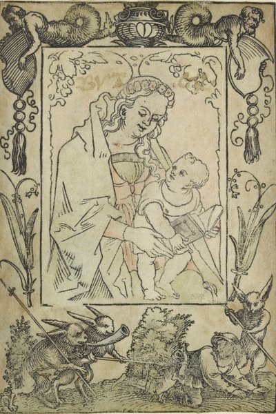 Jungfrun och barnet omgiven av en gräns med en jägare och några kaniner, 1500-talet av Sebald Beham