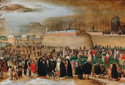 Vinterlandskap med en karnevalsscen nära Kipdorppoort-bastionen i Antwerpen. av Sebastiaen Vrancx