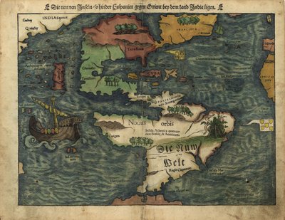 De nya öar som ligger mellan Hispania och Orienten nära landet Indien. LOC 2005630224 av Sebastian Munster