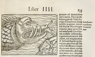 Monstruös val som slukar människor, från 1550 års upplaga av 