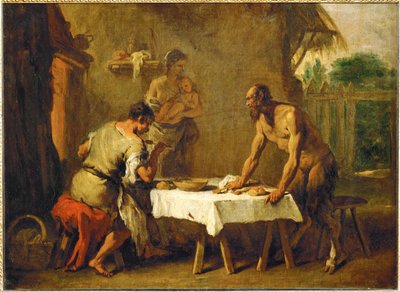 Le satyr et le paysan - Satyren och bonden, en esopisk fabel ... av Sebastiano (attr. to) Ricci