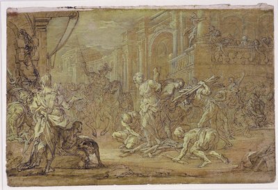 Clorinda räddar Sofronia och Olindo från branden i Jerusalem av Sebastiano Conca