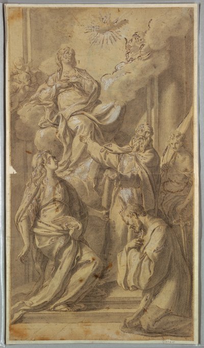 Teckning, Madonna och helgon, ca 1730 av Sebastiano Conca