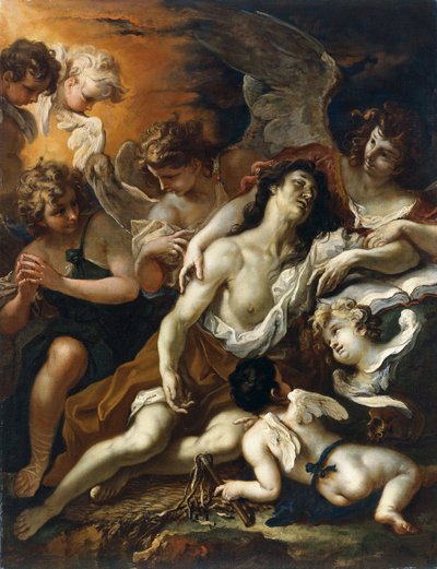 Sankta Maria Magdalena omgiven av änglar av Sebastiano Ricci